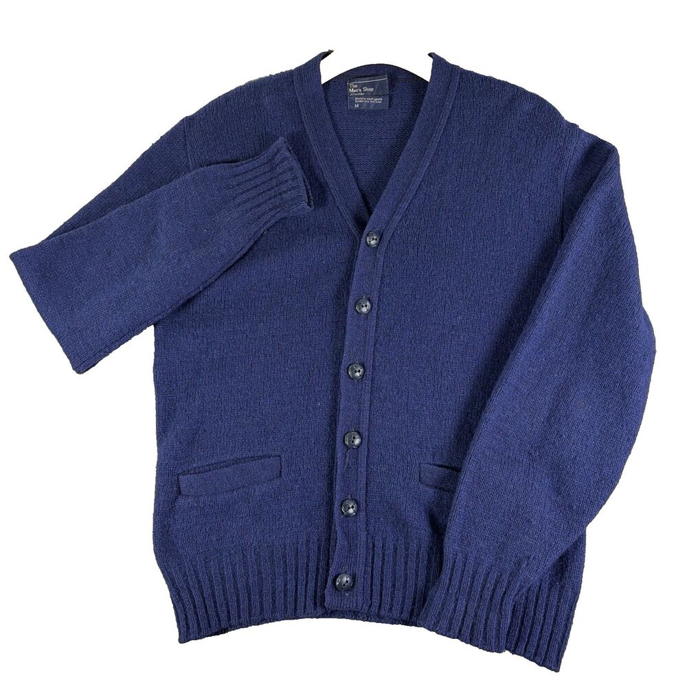 Vintage JC Penny Cardigan Sweater Mens Medium Shetland Wool Old Money Golf 90s